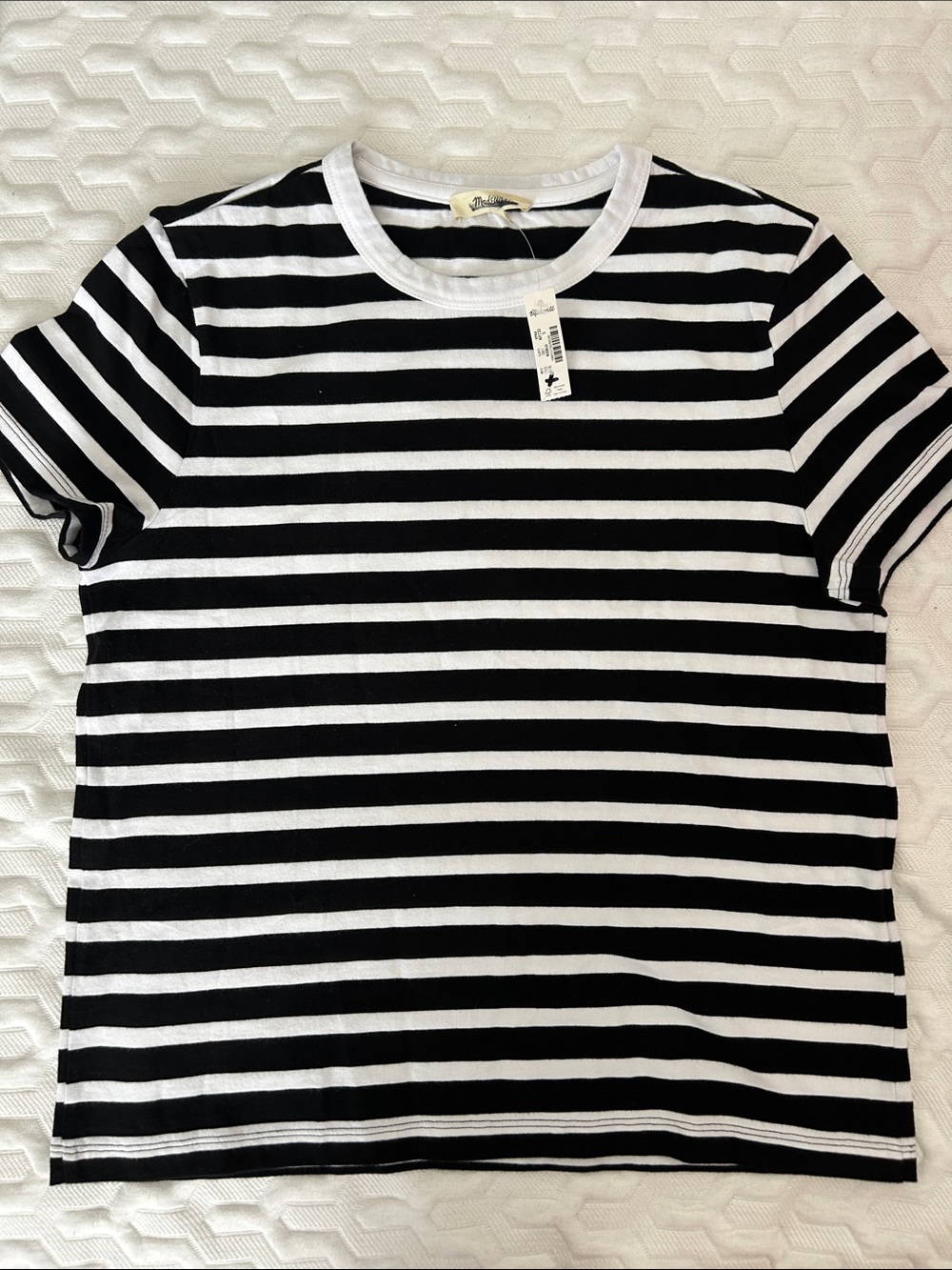 Madewell Black and White Striped Crewneck Perfect Tee - Cotton